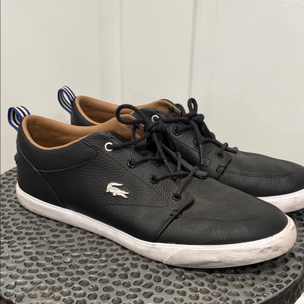 Lacoste Black Leather Low-Top Sneakers with White Sole Men’s size 11